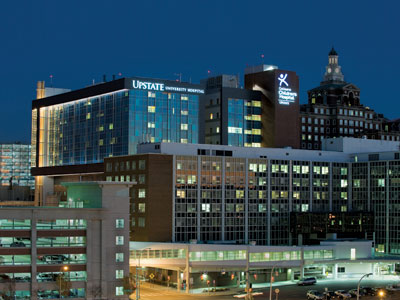 Upstate Medical University hospital at night