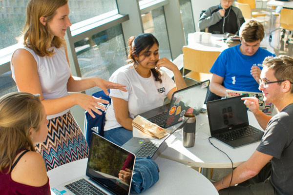 Group of students study in a UBuffalo student union