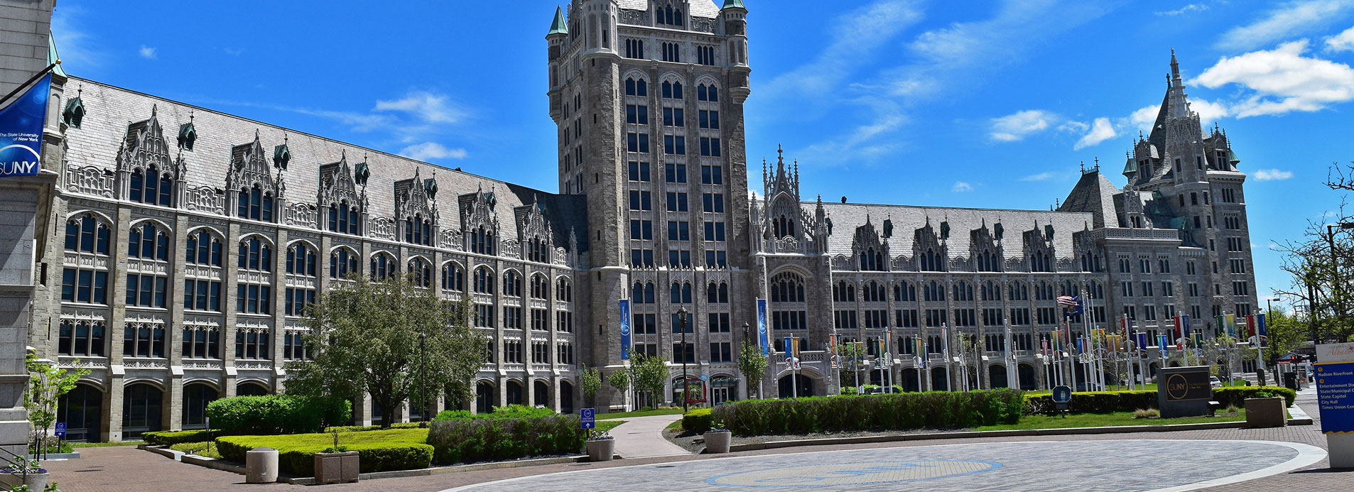 SUNY Plaza as seen from the Federal Building on a bright sunny day.